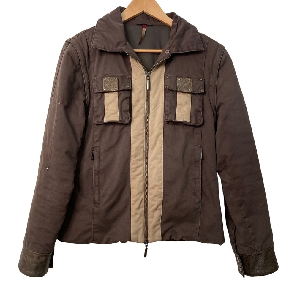 Alysi shaket cotton jacket removable long sleeves neutral tones brown beige 8